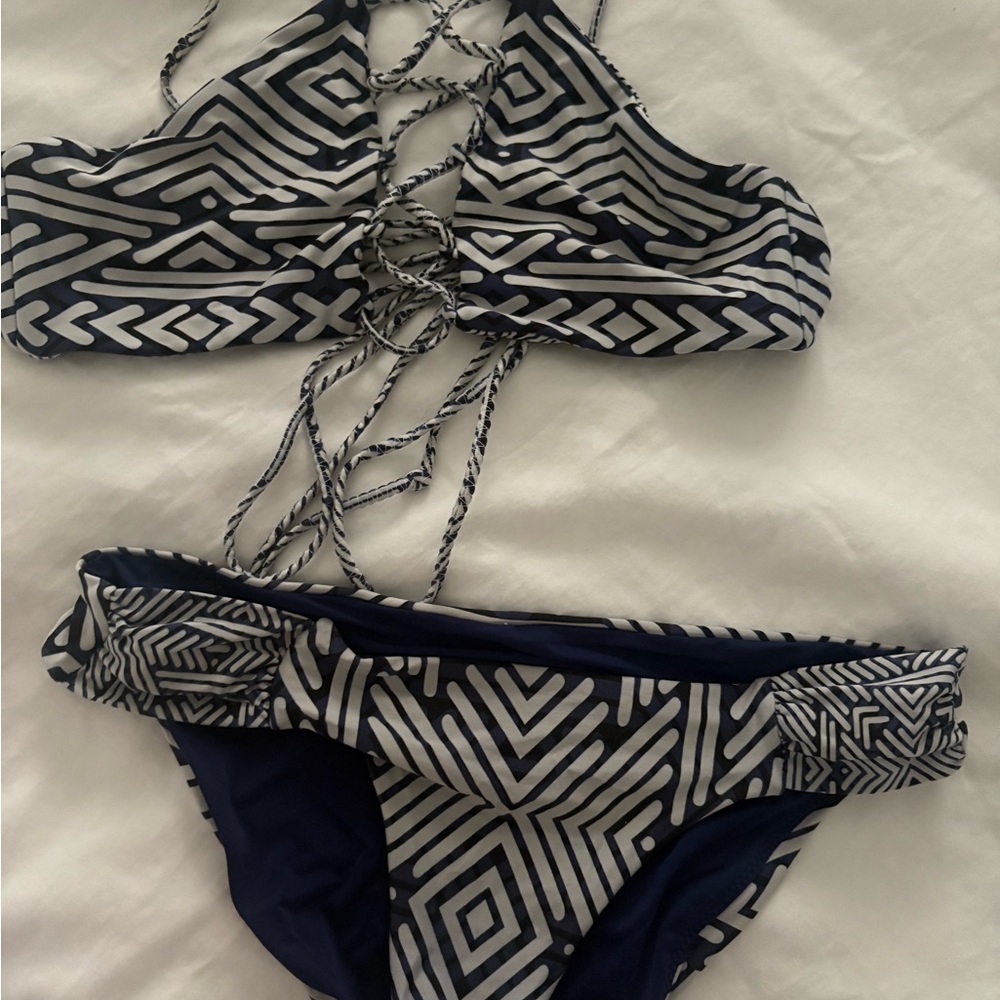 Red Carter Black and White Geometric Bikini